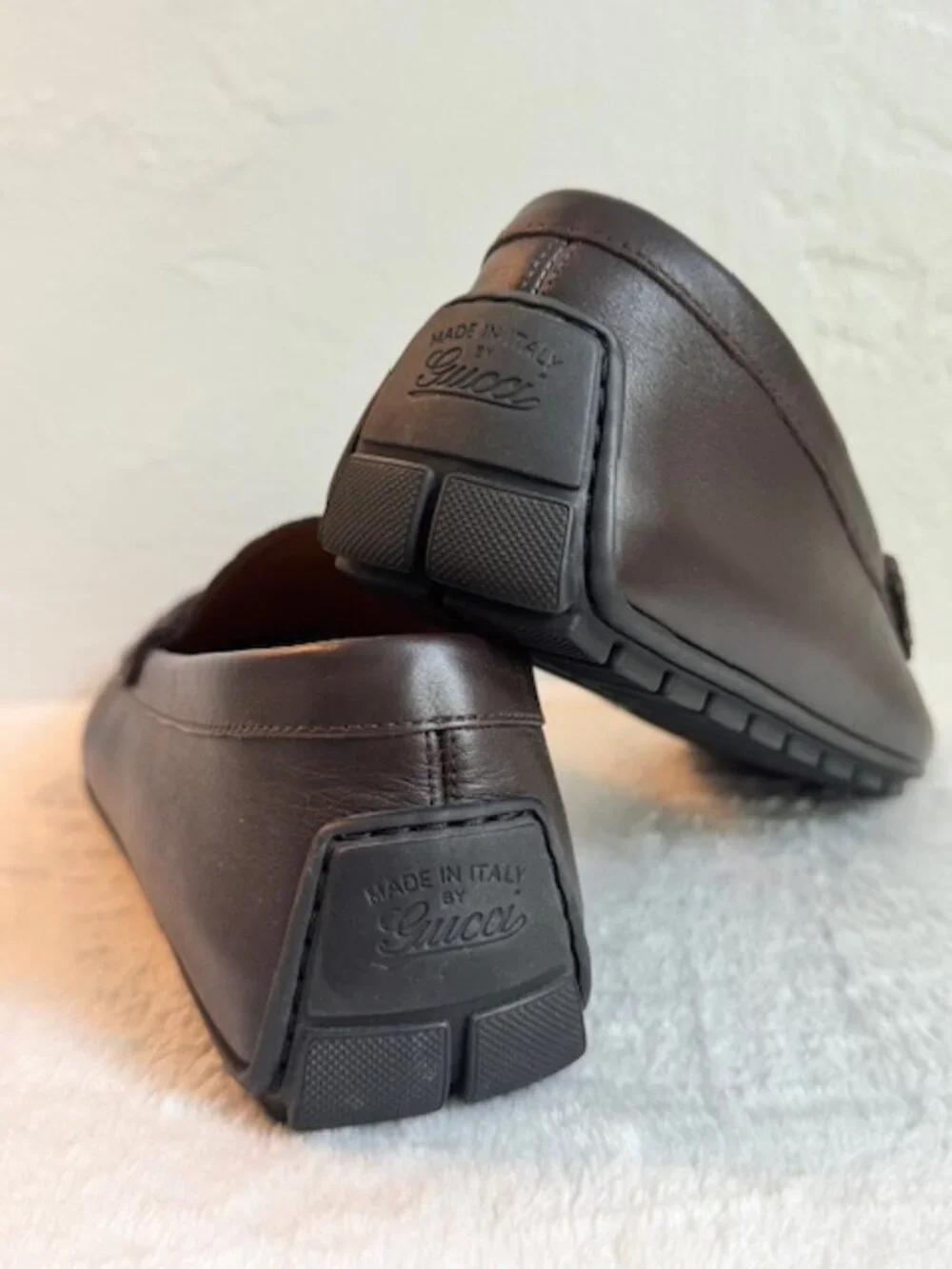 Gucci Men’s Brown Microguccissima Leather Driving Loafers Size 7